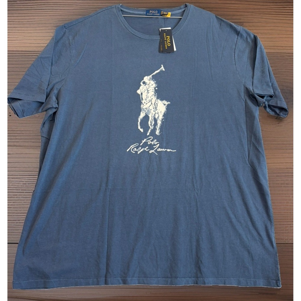 4XLT Polo Ralph Lauren T-Shirt Mens Blue Big Pony Graphic Crew Neck NWT
